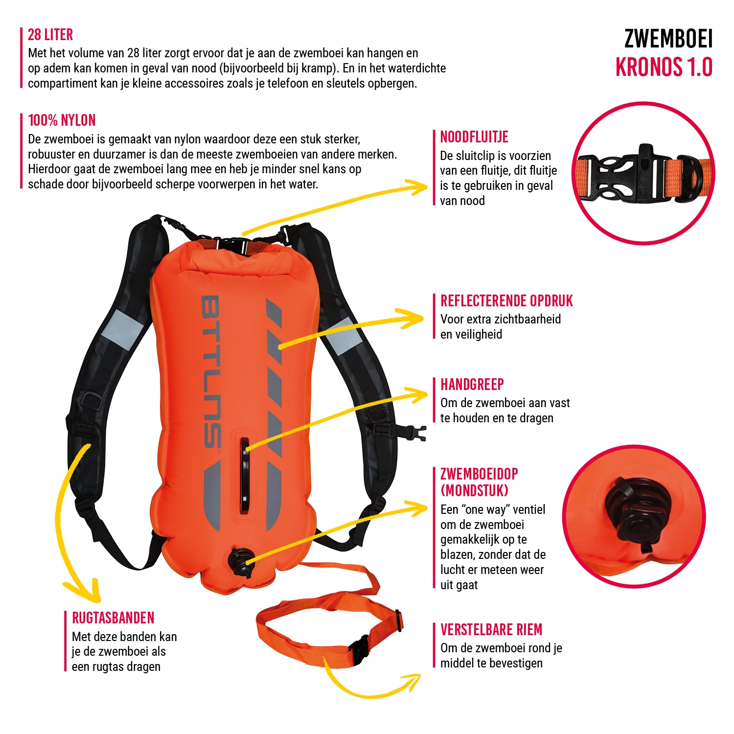 BTTLNS Kronos 1.0 Safeswimmer Backpack Zwemboei 28 Liter Oranje 2 BTTLNS Kronos 1.0 Safeswimmer Backpack Zwemboei 28 Liter Oranje - Afbeelding 2