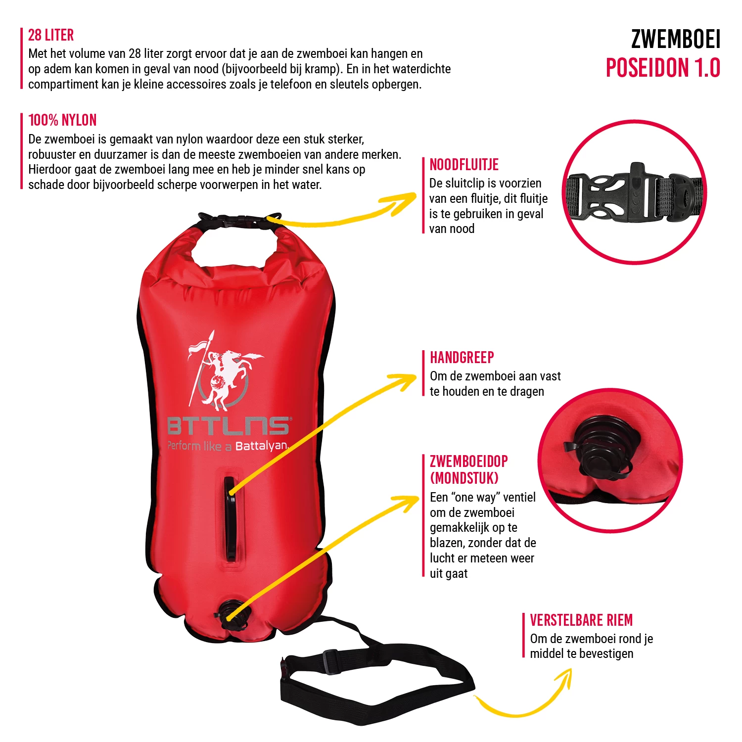 BTTLNS Saferswimmer Zwemboei 28 Liter Poseidon 1.0 Rood 2 BTTLNS Saferswimmer Zwemboei 28 Liter Poseidon 1.0 Rood - Afbeelding 2