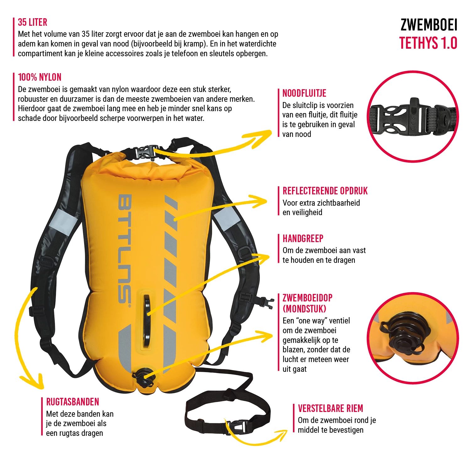BTTLNS Tethys 1.0 Safeswimmer Zwemboei 35 Liter Geel 2 BTTLNS Tethys 1.0 Safeswimmer Zwemboei 35 Liter Geel - Afbeelding 2